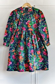 Sukienka H&M vintage 152 XS 34 S 36 bawełna kwiaty retro rezkloszowana floral-2