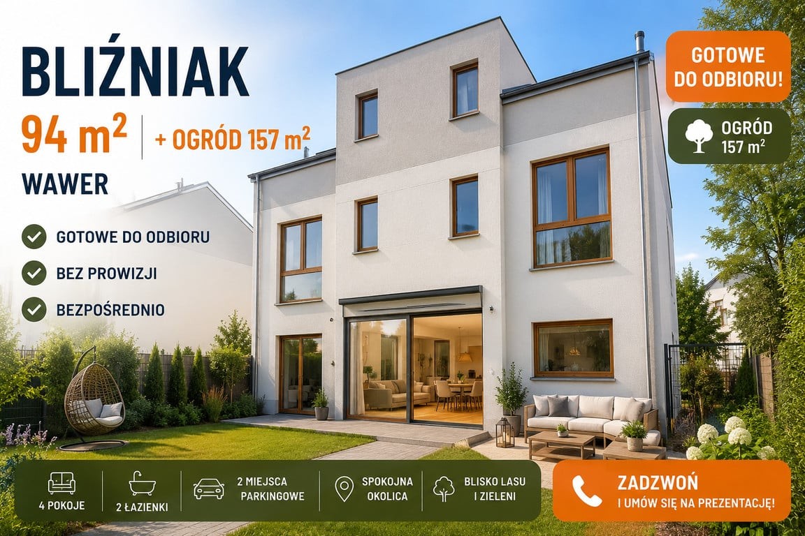 4 pokoje | Ogród 157 m² | Gotowe | Wawer, Warszawa