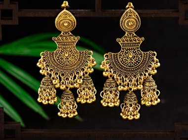 Nowe indyjskie kolczyki jhumka złoty kolor handmade boho hippie etno folk-1