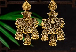 Nowe indyjskie kolczyki jhumka złoty kolor handmade boho hippie etno folk