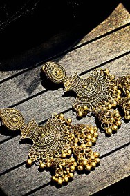 Nowe indyjskie kolczyki jhumka złoty kolor handmade boho hippie etno folk-2