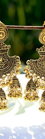 Nowe indyjskie kolczyki jhumka złoty kolor handmade boho hippie etno folk-3