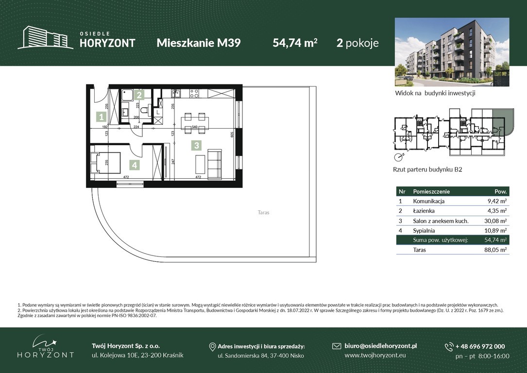 PBI - Twój Horyzont | 54,74 m² z 2 pokojami i ogromny taras 88,05 m²