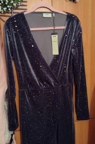 (42/XL) Aksamitna, bogato zdobiona sukienka wieczorowa z Londynu/NOWA-2