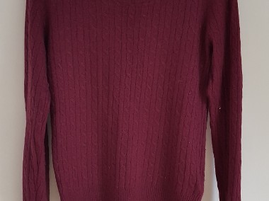 Sweter wełniany H&M 38 M wełna fioletowy śliwkowy wzór warkocz ciepły damski-1