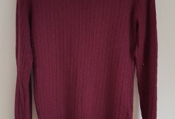 Sweter wełniany H&M 38 M wełna fioletowy śliwkowy wzór warkocz ciepły damski