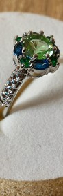Nowy pierścionek srebrny kolor zielone niebieskie cyrkonie paw retro-3
