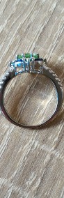 Nowy pierścionek srebrny kolor zielone niebieskie cyrkonie paw retro-4