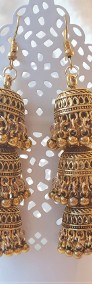 Nowe indyjskie kolczyki jhumki jhumka trzy dzwonki boho bohemian etno złoty-3