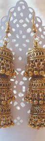 Nowe indyjskie kolczyki jhumki jhumka trzy dzwonki boho bohemian etno złoty-4