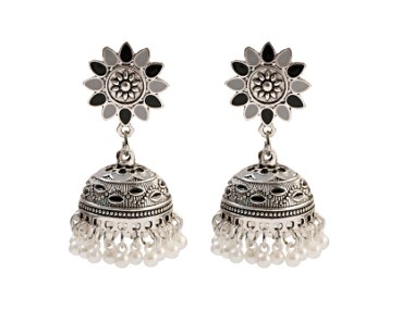Nowe kolczyki indyjskie srebrny kolor czarne szare białe koraliki perełki boho-1