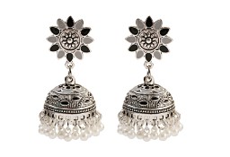 Nowe kolczyki indyjskie srebrny kolor czarne szare białe koraliki perełki boho