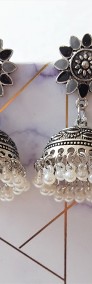 Nowe kolczyki indyjskie srebrny kolor czarne szare białe koraliki perełki boho-3