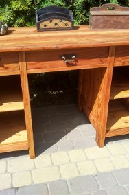 Drewniane biurko po renowacji, jak nowe, solidne, modrzew.-2