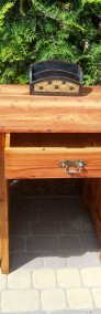 Drewniane biurko po renowacji, jak nowe, solidne, modrzew.-3