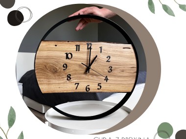 Unikatowy zegar w metalowej obręczy 40 cm z dębową deską -1