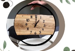 Unikatowy zegar w metalowej obręczy 40 cm z dębową deską 