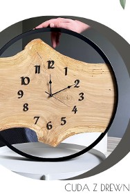 Unikatowy zegar w metalowej obręczy 40 cm z dębową deską -2