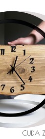 Unikatowy zegar w metalowej obręczy 40 cm z dębową deską -3