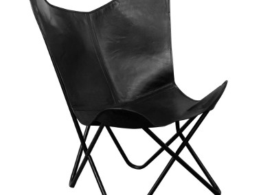 vidaXL Krzesło motyl, czarne, skóra naturalna 243695-1