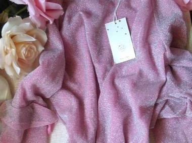 (40) Francuska, różowa, brokatowa bluzka wieczorowa z Paryża, sweter/ NOWA z metką-1