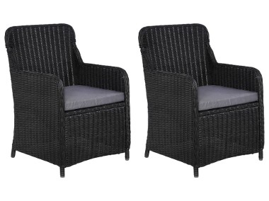 vidaXL Krzesła ogrodowe z poduszkami, 2 szt., polirattan, czarne 44146-1