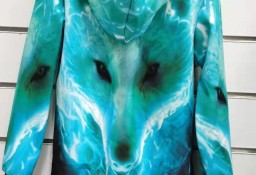 bluza dla chłopca z kapturem z nadrukiem 3D błękitny wilk
