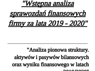 "Wstępna analiza sprawozdań finansowych firmy" - Projekt Studia. -1