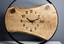 Zegar ścienny loft w stalowej obręczy z elementem drewna, na zamowienie 