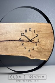 Zegar ścienny loft w stalowej obręczy z elementem drewna, na zamowienie -2