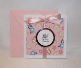Kartka na urodziny pieski Bluey i Bingo z bajki Blu dla dzieci różowa