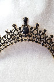 Nowa korona diadem tiara opaska złoty kolor czarne kamienie wesele bal-2