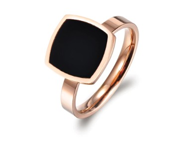 Nowy pierścionek sygnet stal szlachetna złoty kolor czarny kwadrat elegancki-1