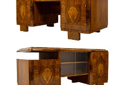 Duże biurko art deco orzech lata 30 stare antyk dwustronne połysk 