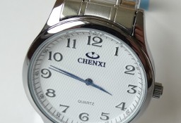 Klasyczny zegarek męski damski z białą tarczą bransoleta stalowa garniturowy