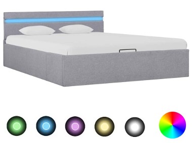 vidaXL Rama łóżka, podnośnik i LED, jasnoszara, tkanina, 120 x 200 cm285608-1