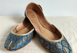 Indyjskie buty baleriny  khussa 40 orient boho zielone złote żakard arabskie