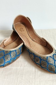 Indyjskie buty baleriny  khussa 40 orient boho zielone złote żakard arabskie-2