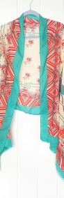 Nowy lekki szal tkany z wełną orientalny beżowy różowy turkusowy kwiaty-3