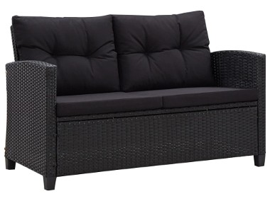 vidaXL 2-osobowa sofa ogrodowa z poduszkami, czarna, 124 cm, rattan PE46155-1