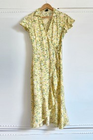 Żółta sukienka Gina Tricot 34 XS 36 S łączka wrap dress na lato kwiaty-2