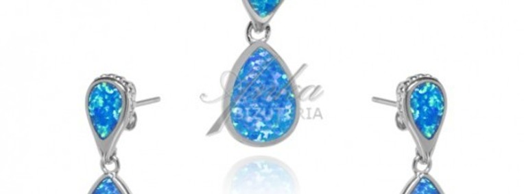 Komplet biżuterii z niebieskim opalem piękny-1
