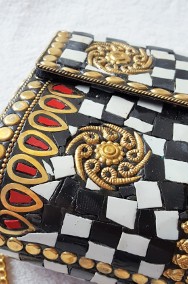 Nowa indyjska torebka kopertówka metalowa retro vintage szachownica mozaika-2