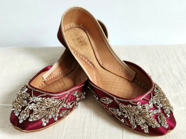 Indyjskie buty baleriny  khussa 38 zdobione orient boho księżniczka bordo satyna-1
