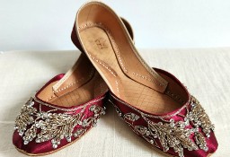 Indyjskie buty baleriny  khussa 38 zdobione orient boho księżniczka bordo satyna