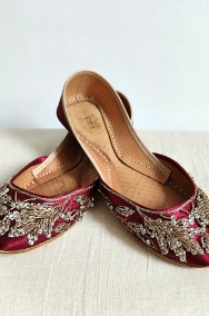 Indyjskie buty baleriny  khussa 38 zdobione orient boho księżniczka bordo satyna-2