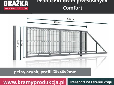 Comfort - brama przesuwna z wypełnieniem siatką panelową 3D - ocynk-1