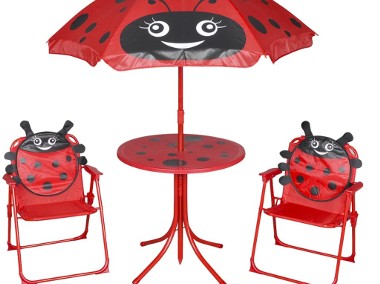 vidaXL 3-cz. dziecięcy zestaw mebli do ogrodu, z parasolem, czerwony 41842-1