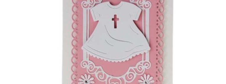 Zaproszenia Chrzest Święty  Dziewczynka Szatka C6 Róż - Biel-1