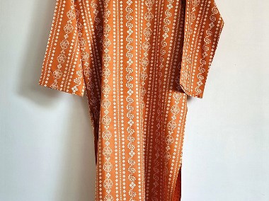 Komplet orientalny indyjski spodnie tunika pomarańczowa biały wzór chunri boho-1